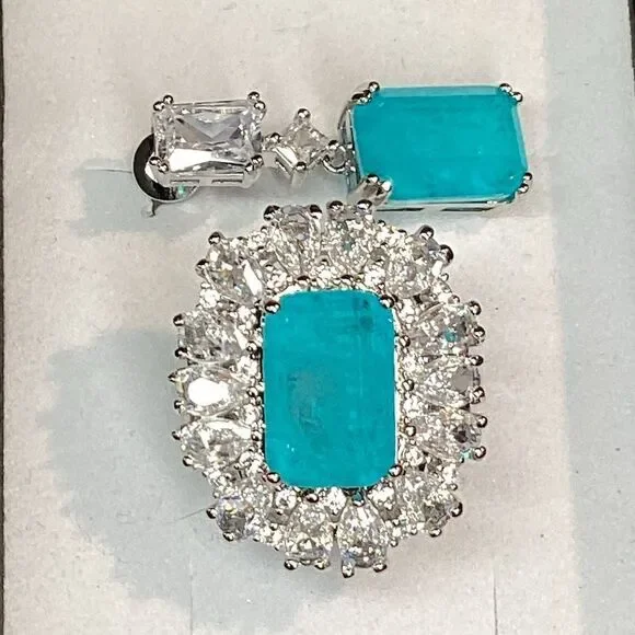 Gorgeous Vintage-Inspired Simulated Paraiba Tourmaline & CZ Halo Statement Ring